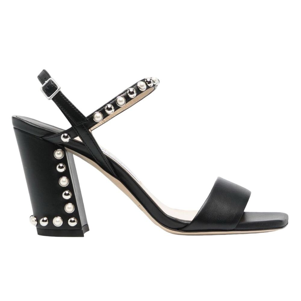 JIMMY CHOO Aadra 85 Nappa Leather Pearl Studded Sandals